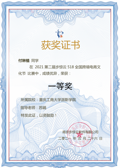 我校学生在第二届步惊云518全国跨境电商文化节比赛中喜获佳绩