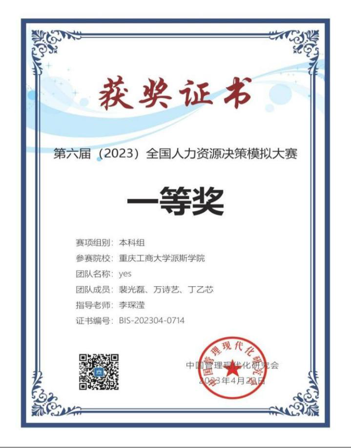 【喜报】会计学院学子在第六届（2023）全国人力资源决策模拟大赛中喜获佳绩